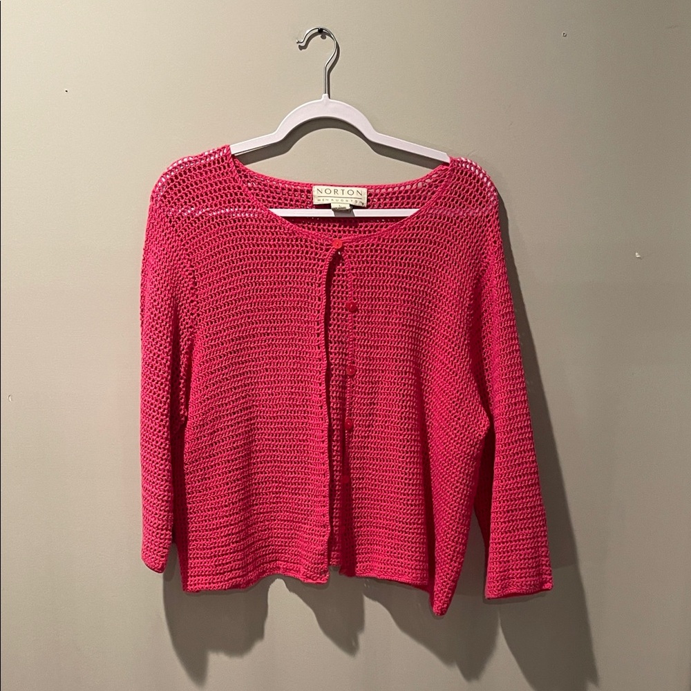 Norton McNaughton Women's Pink Open-Knit Cardigan